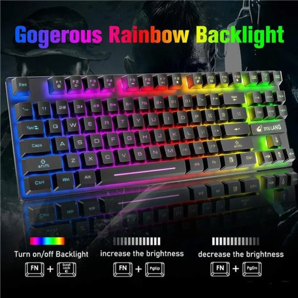 Wireless Gaming Keyboard and Mouse Combo with 87 Key Rainbow LED Backlight